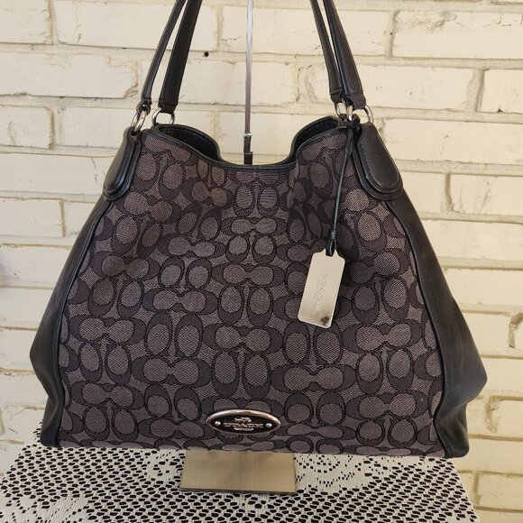 Euc Coach Edie Signature Jacquard Black Shoulder Bag Purse - Picture 3 of 13